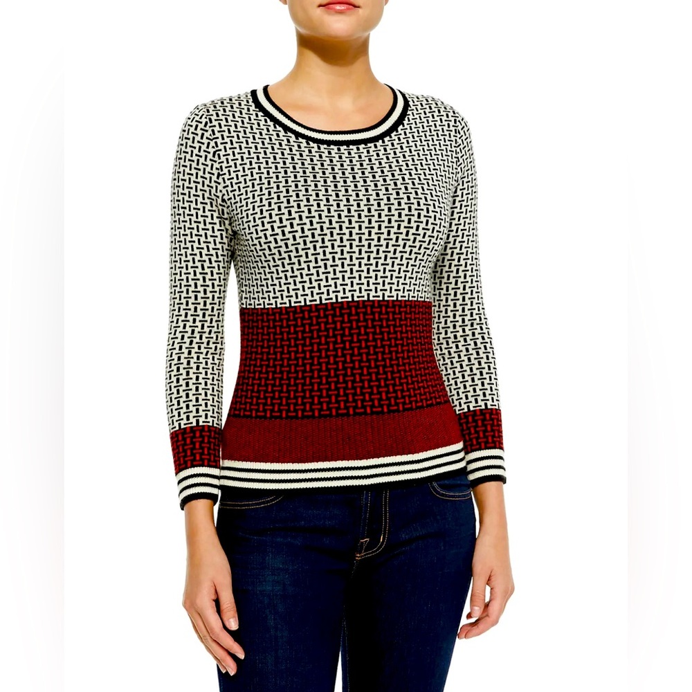 Diane von Furstenberg Colourblock Basketweave Wool Sweater